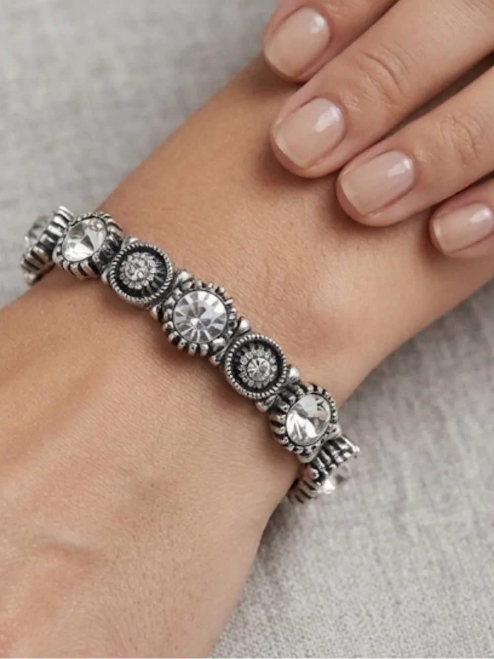 Silver Crystal Stretch Bracelet - Women Jewelry